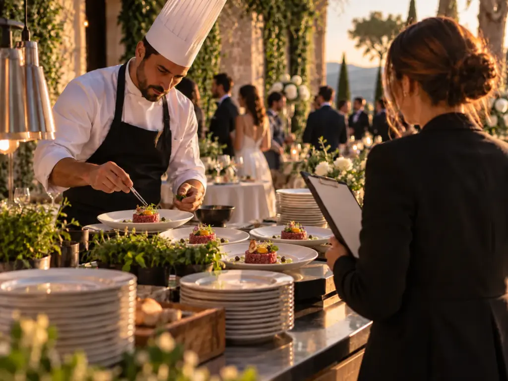Chef al lavoro per catering aziendale