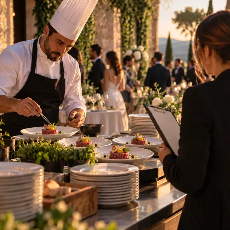Chef al lavoro per catering aziendale