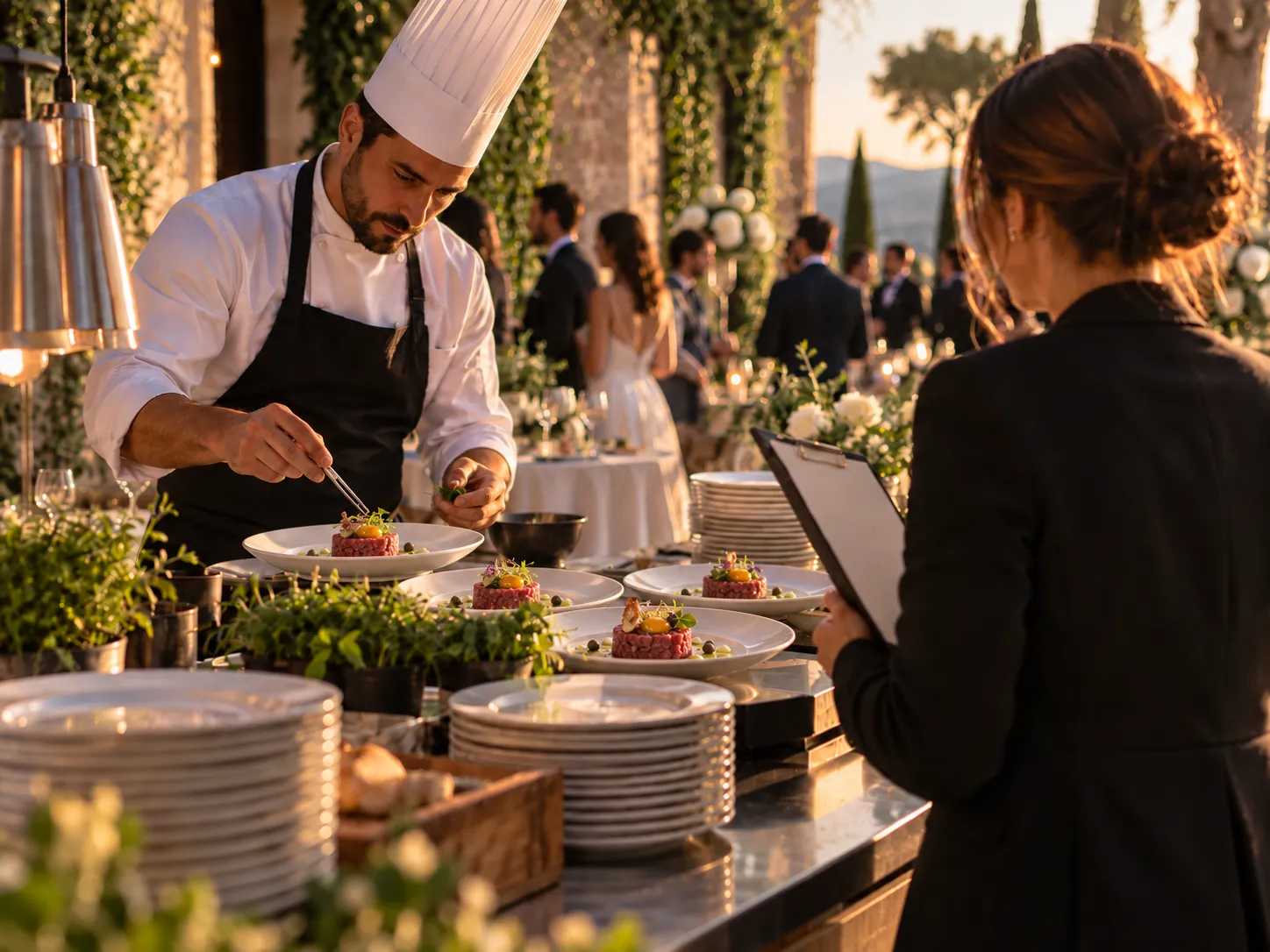 Chef al lavoro per catering aziendale